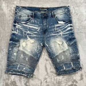 DECIBEL Mens Blue Distressed Cargo Denim Shorts Size 38W